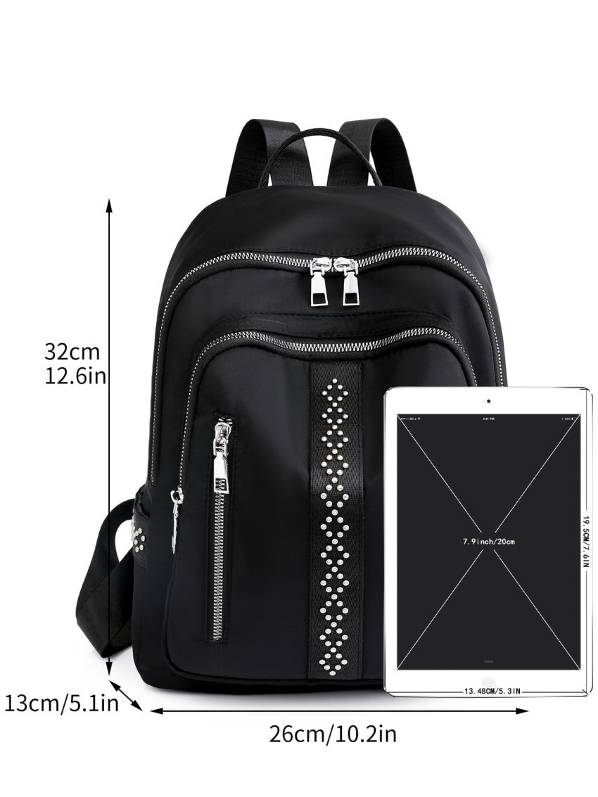 Studded Decor Zipper Classic Backpack