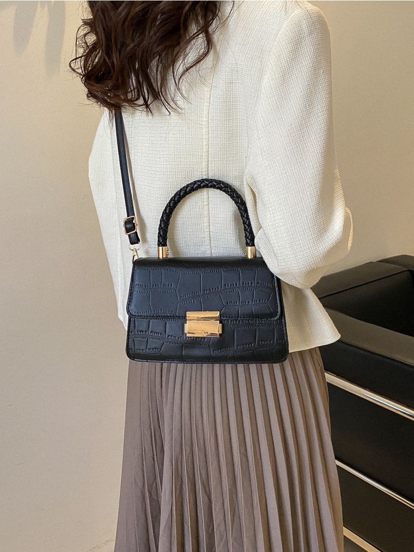 Crocodile Embossed Flap Square Bag