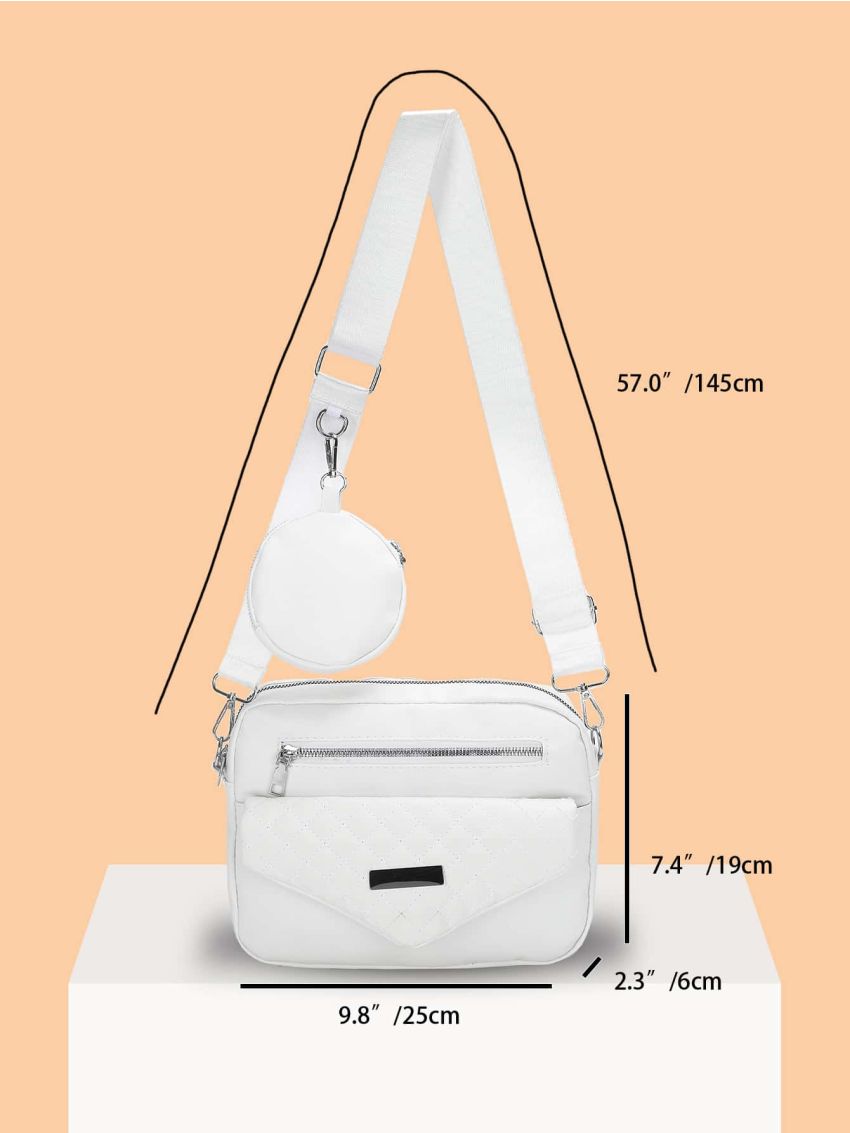 Quilted Metal Decor Square Bag With Coin Purse