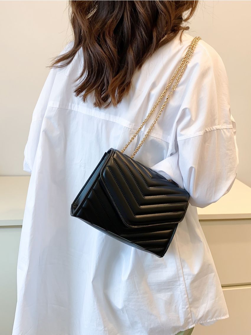 Mini Chevron Chain Flap Square Bag