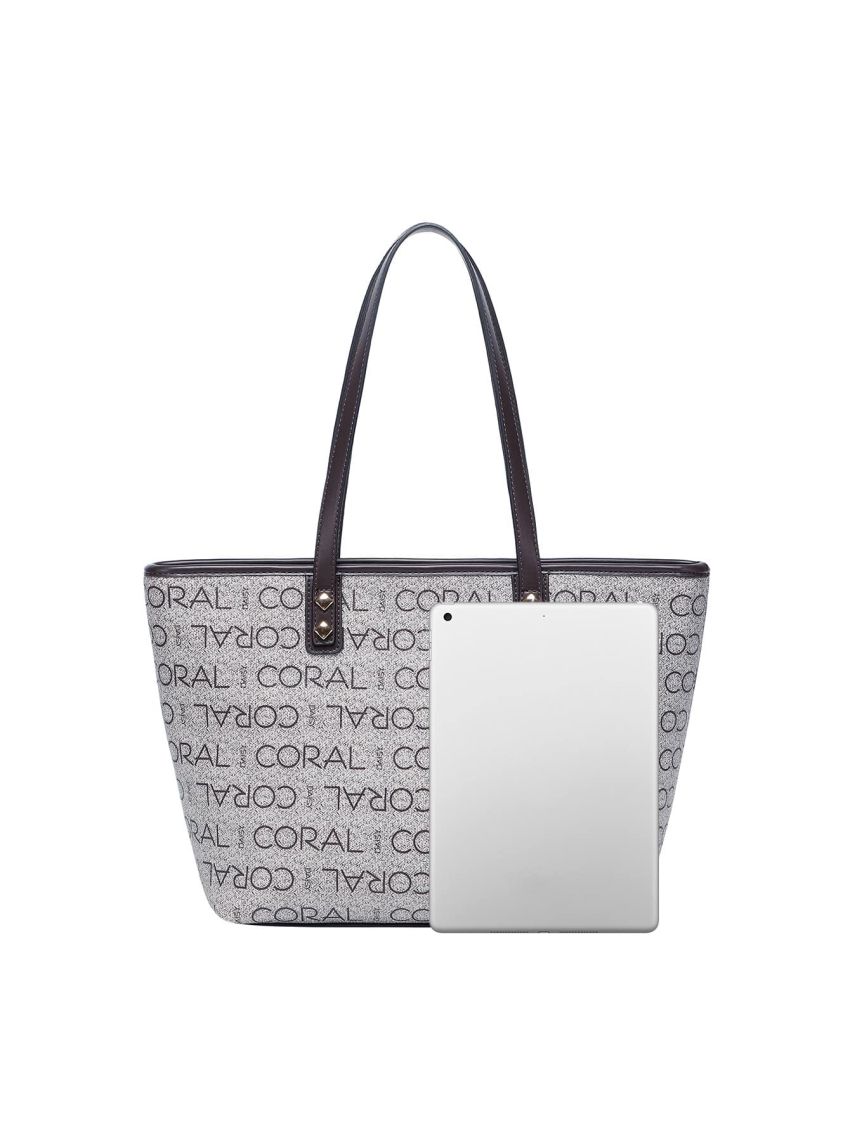 Letter Graphic Studded Decor Shoulder Tote Bag