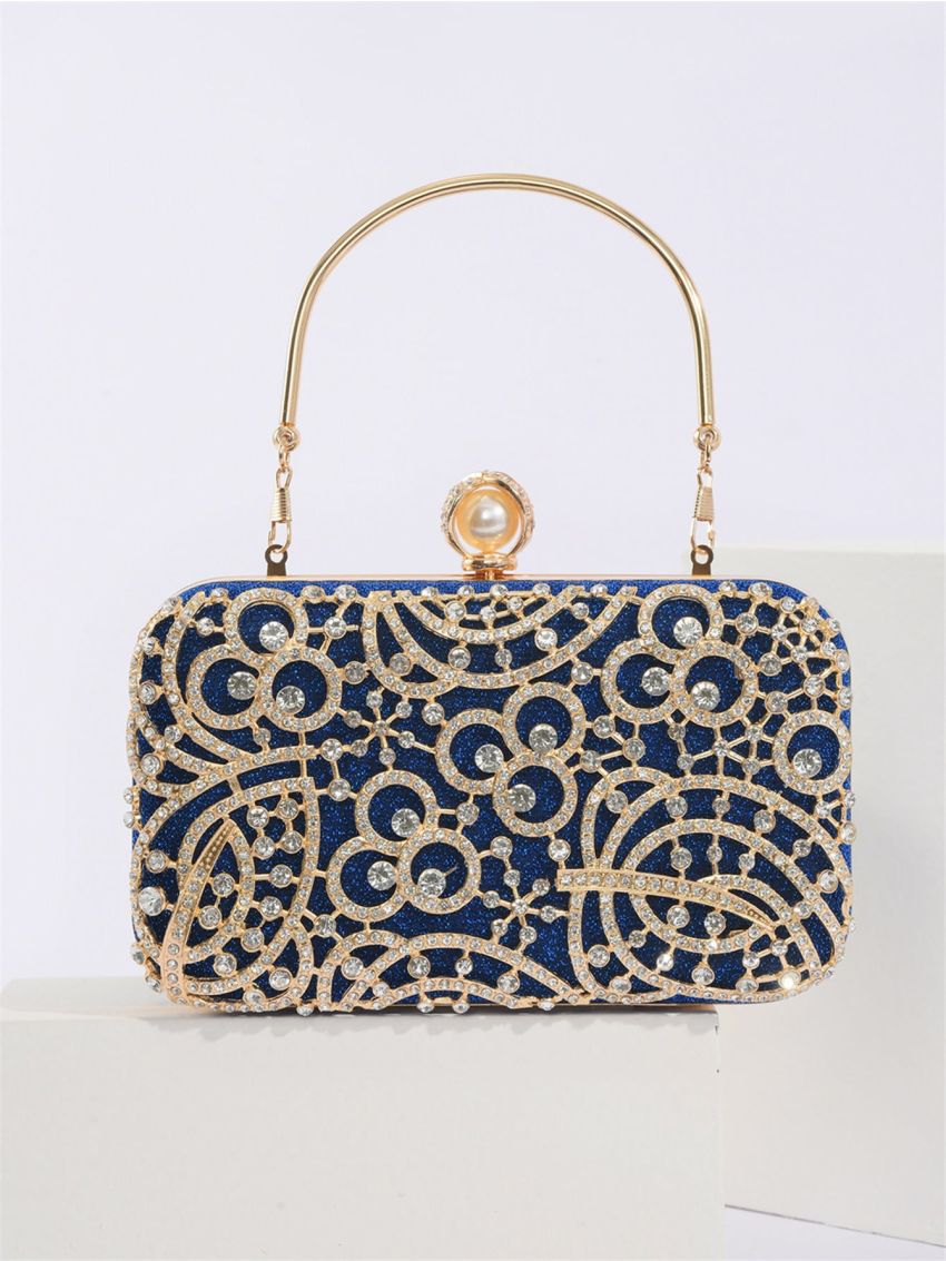 Mini Rhinestone & Faux Pearl Decor Chain Box Bag