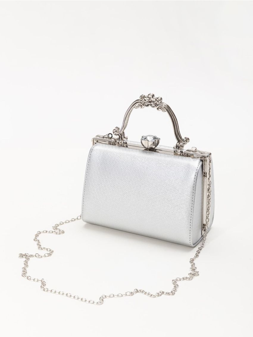 Mini Metallic Rhinestone Decor Chain Box Bag