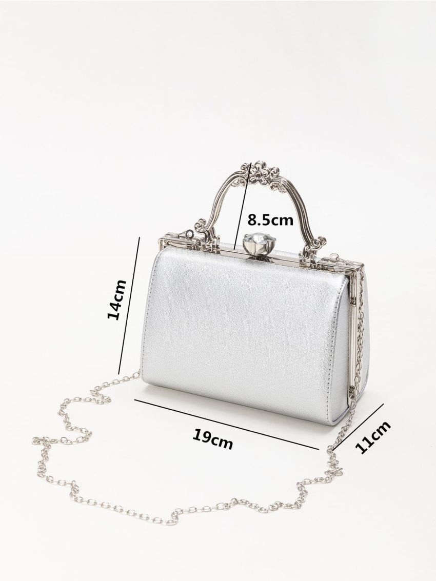 Mini Metallic Rhinestone Decor Chain Box Bag