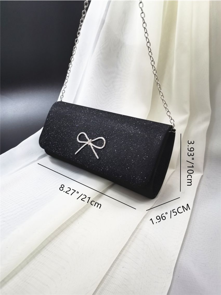 Glitter Rhinestone & Bow Decor Flap Chain Envelope Bag