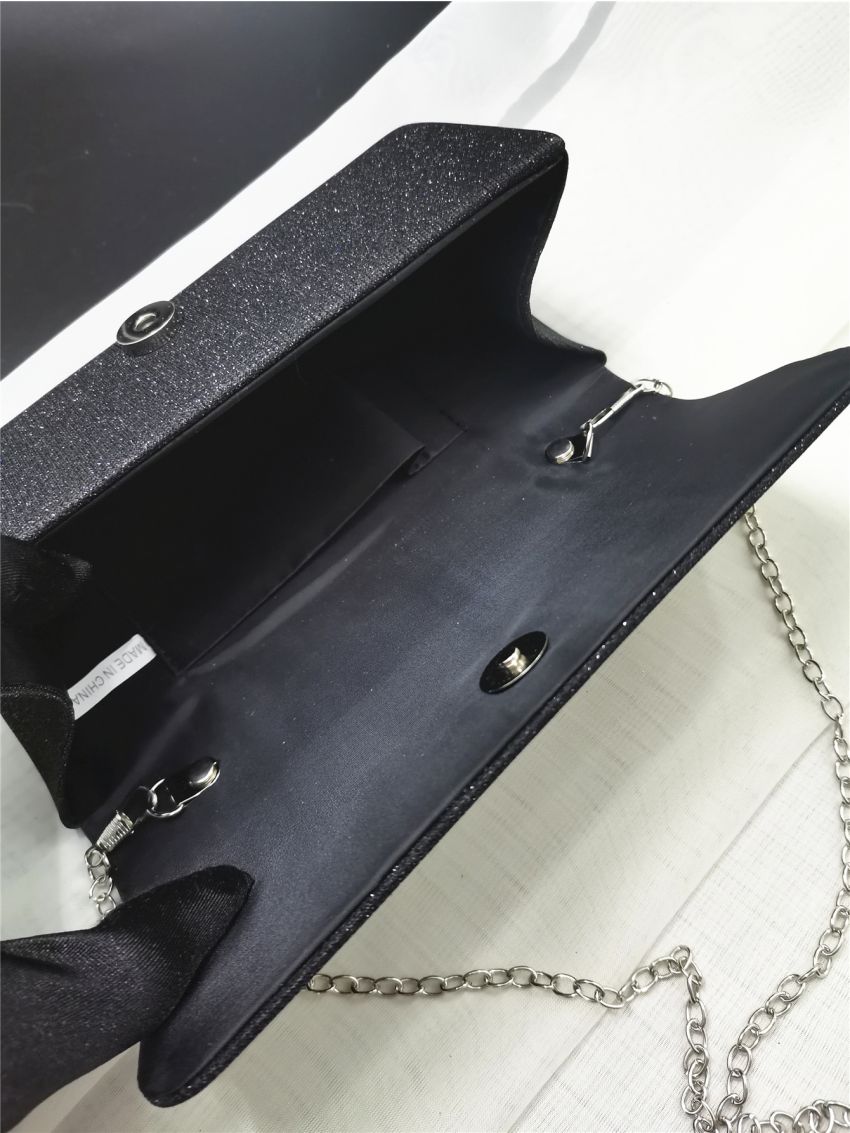 Glitter Rhinestone & Bow Decor Flap Chain Envelope Bag