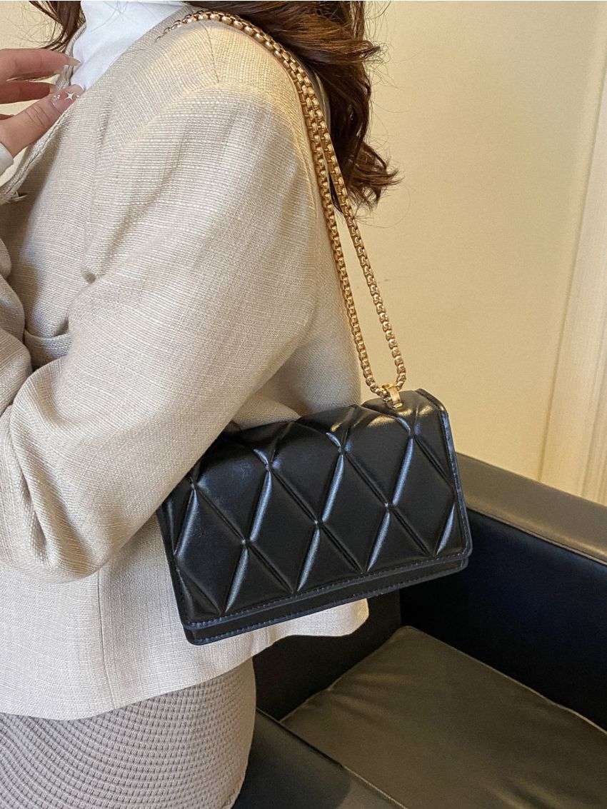 Mini Embossed Detail Chain Flap Square Bag