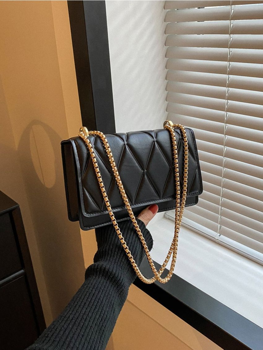 Mini Embossed Detail Chain Flap Square Bag