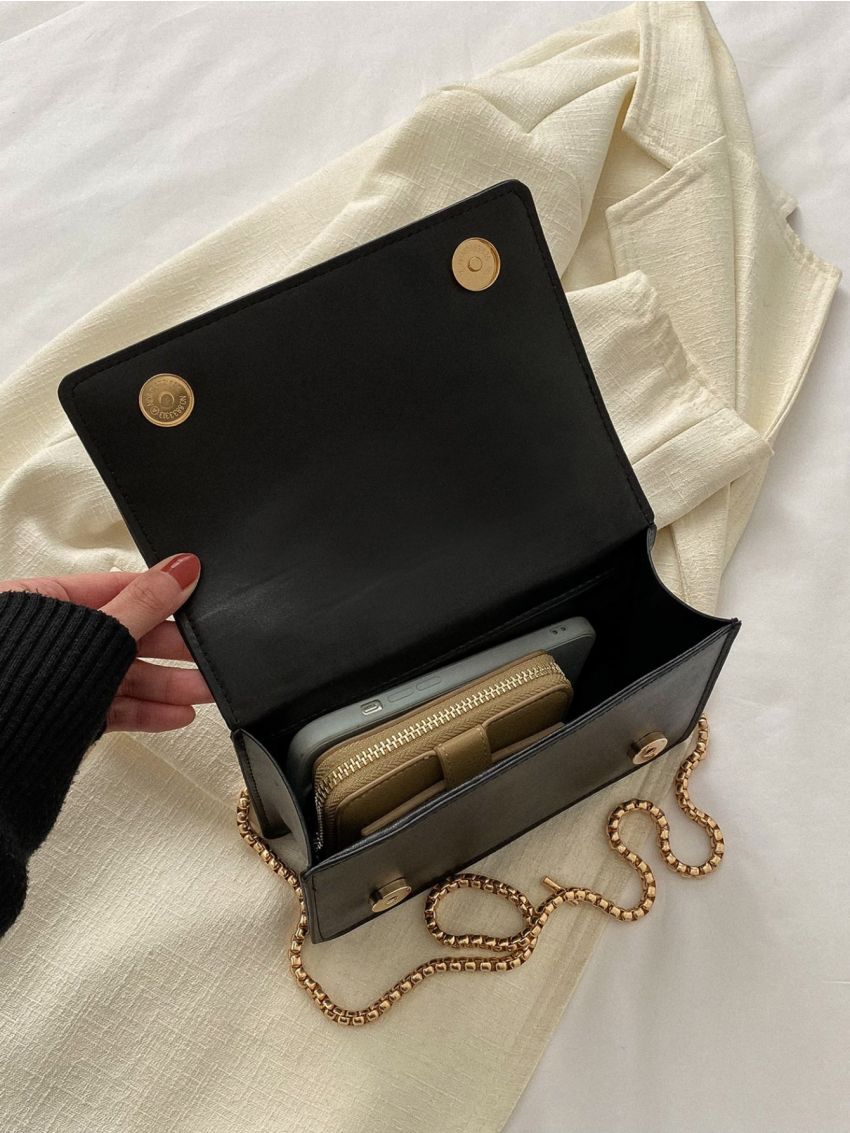 Mini Embossed Detail Chain Flap Square Bag