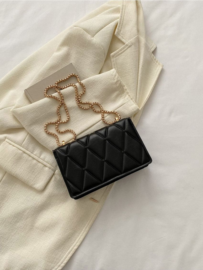 Mini Embossed Detail Chain Flap Square Bag