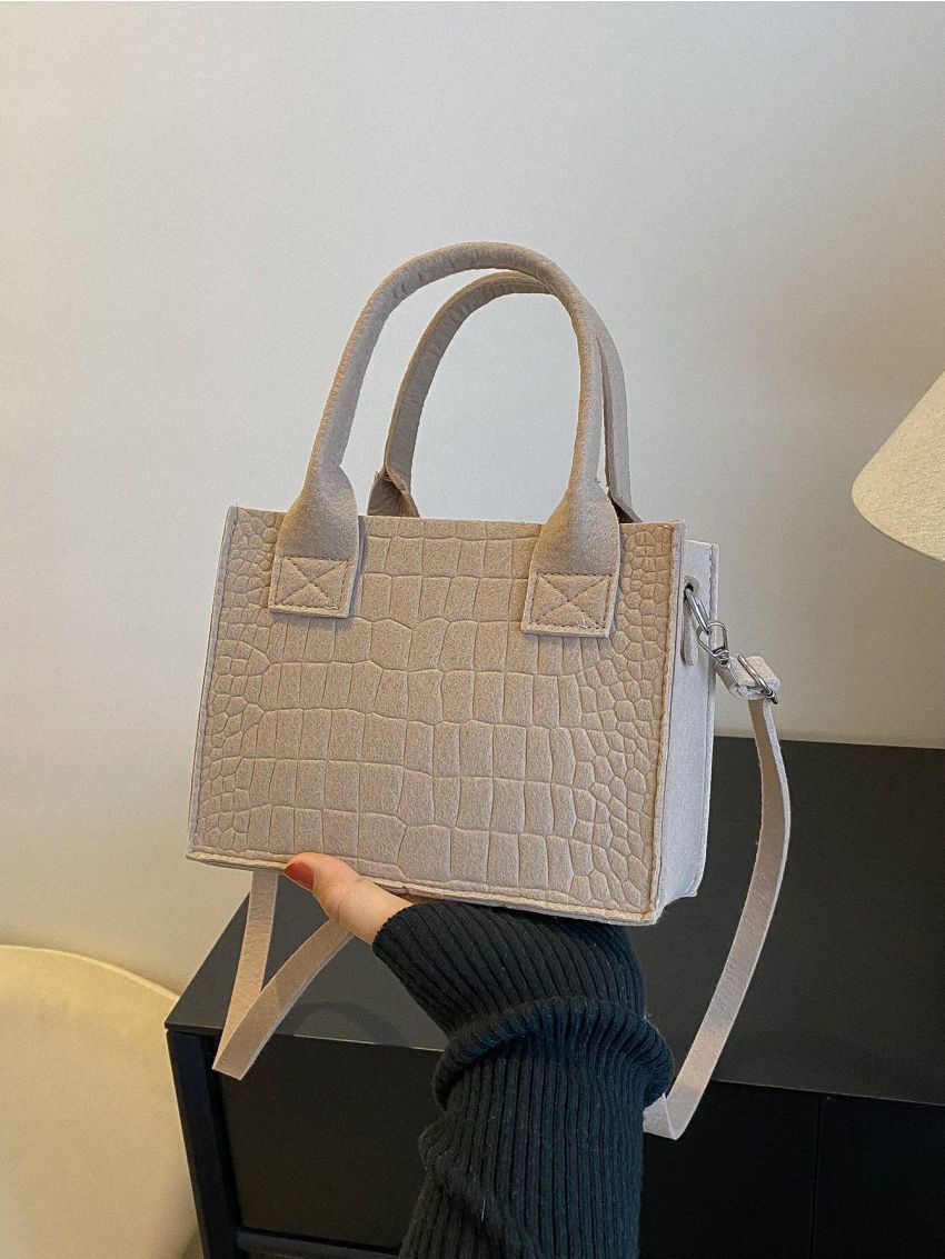 Crocodile Embossed Felt Square Bag