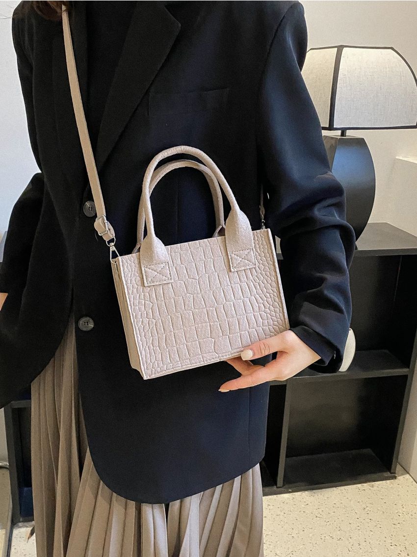 Crocodile Embossed Felt Square Bag