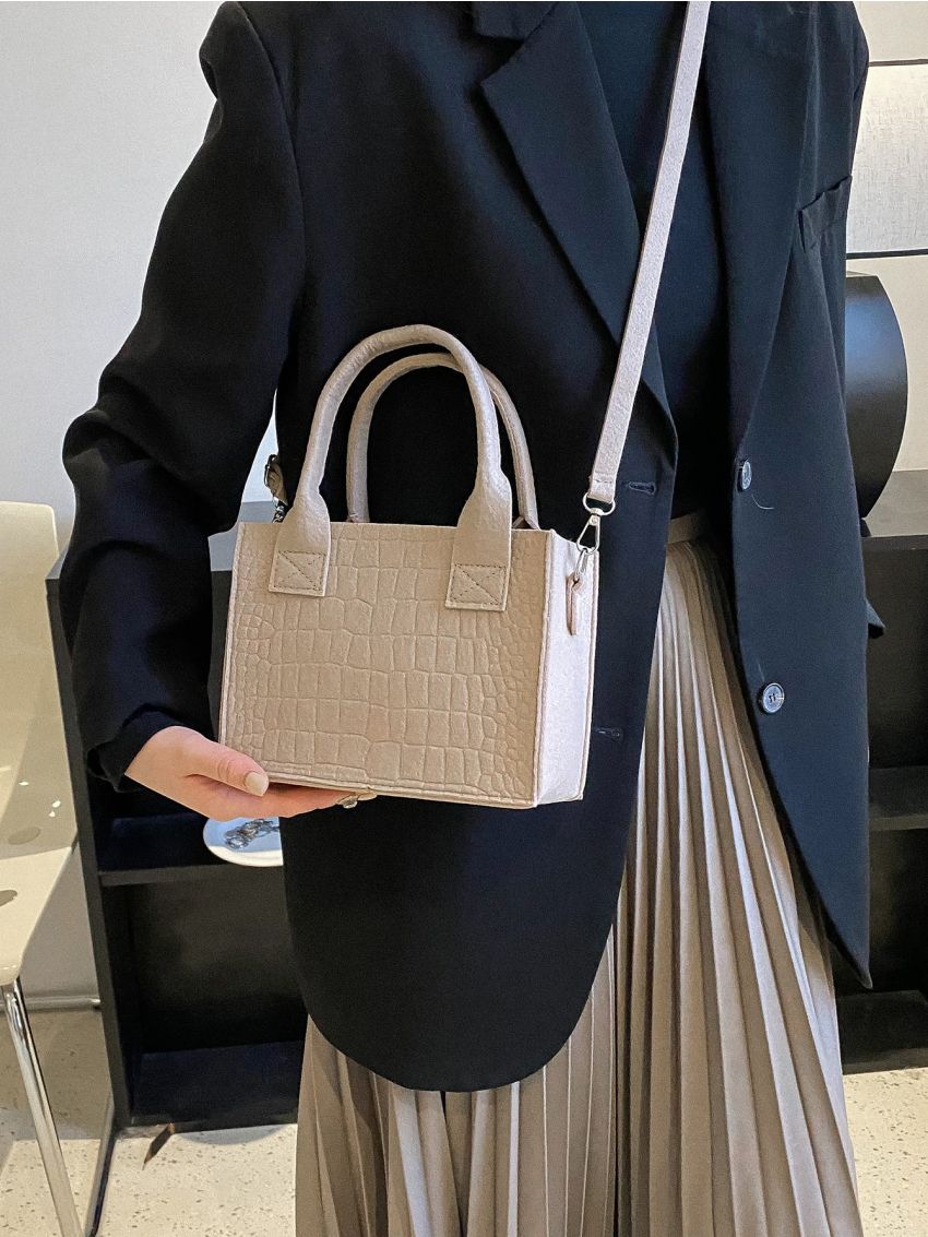 Crocodile Embossed Felt Square Bag