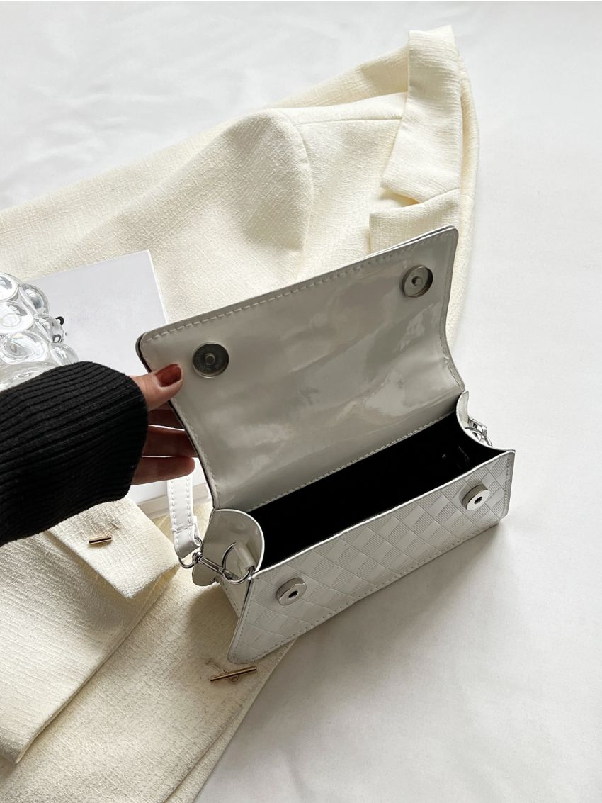Plaid Embossed Flap Square Bag