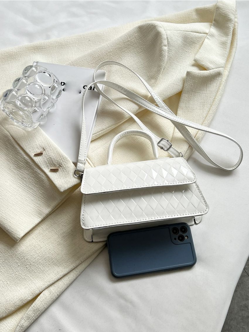 Plaid Embossed Flap Square Bag