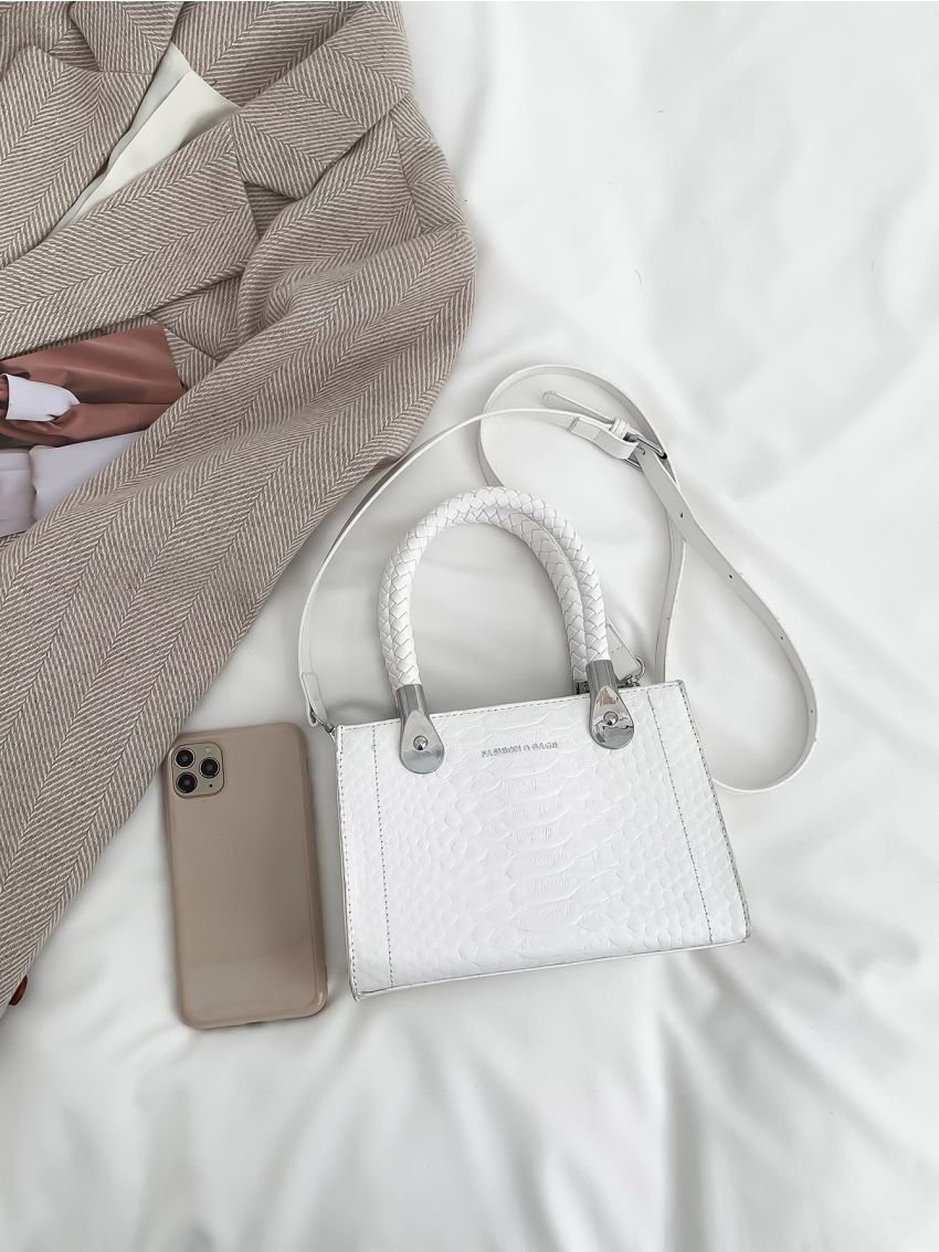 Mini Snakeskin Embossed Square Bag