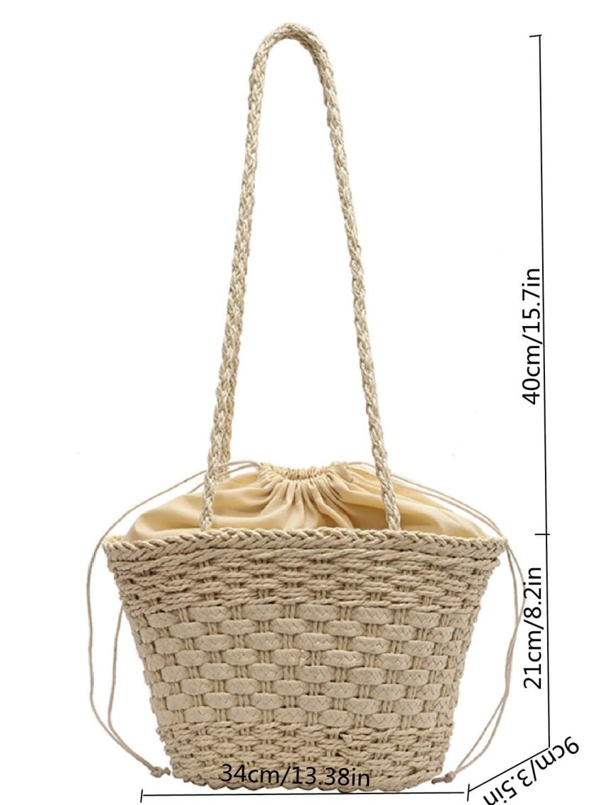 Drawstring Detail Straw Bag