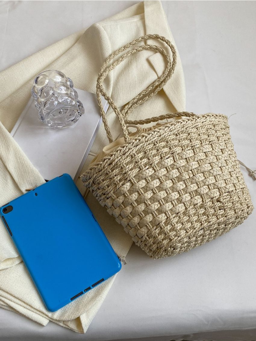 Drawstring Detail Straw Bag