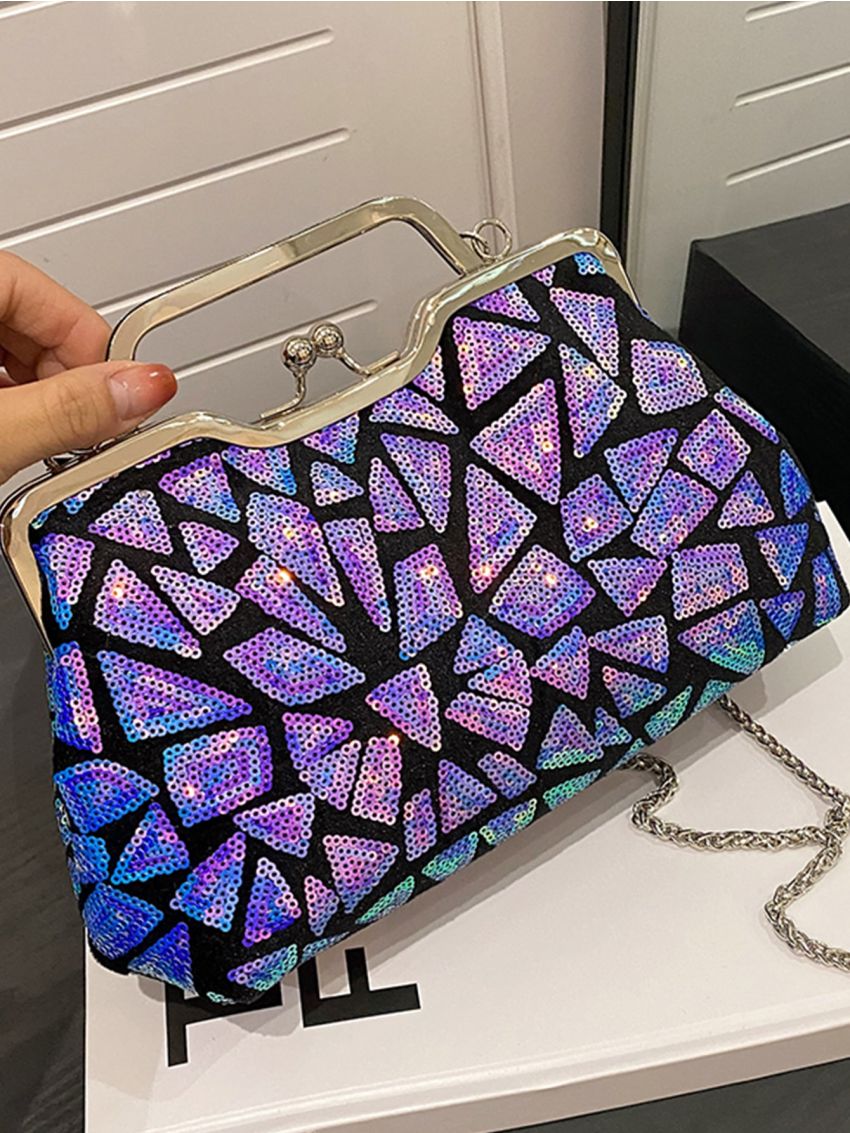 Sequin Decor Kiss Lock Evening Bag