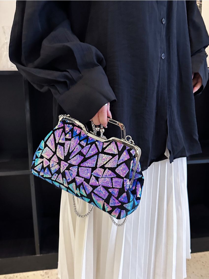 Sequin Decor Kiss Lock Evening Bag