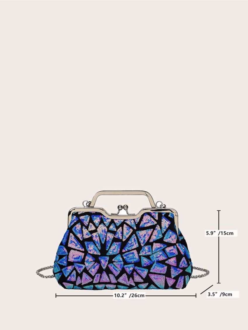 Sequin Decor Kiss Lock Evening Bag