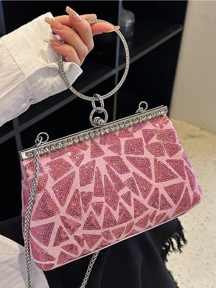 Sequin Decor Kiss Lock Evening Bag