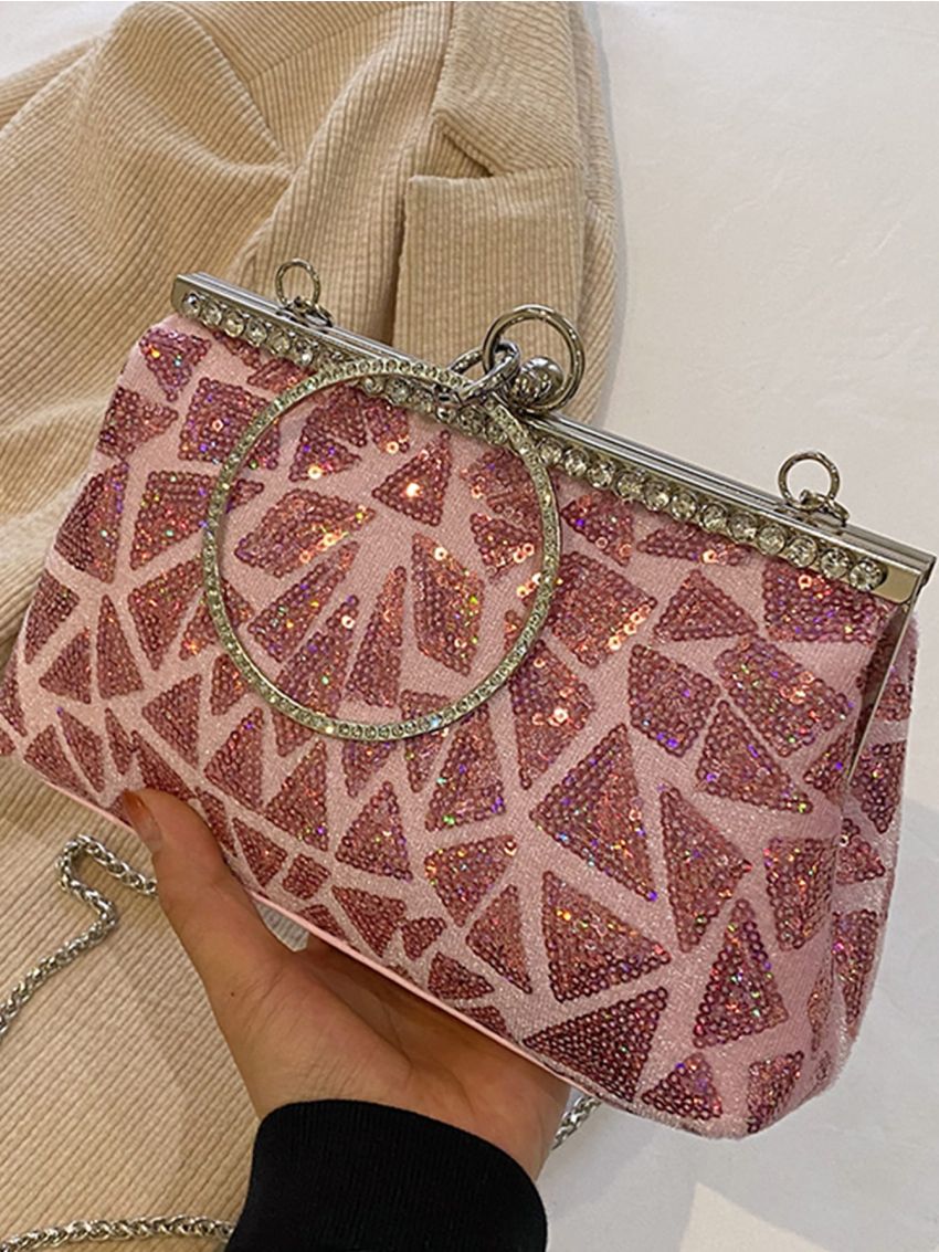 Sequin Decor Kiss Lock Evening Bag