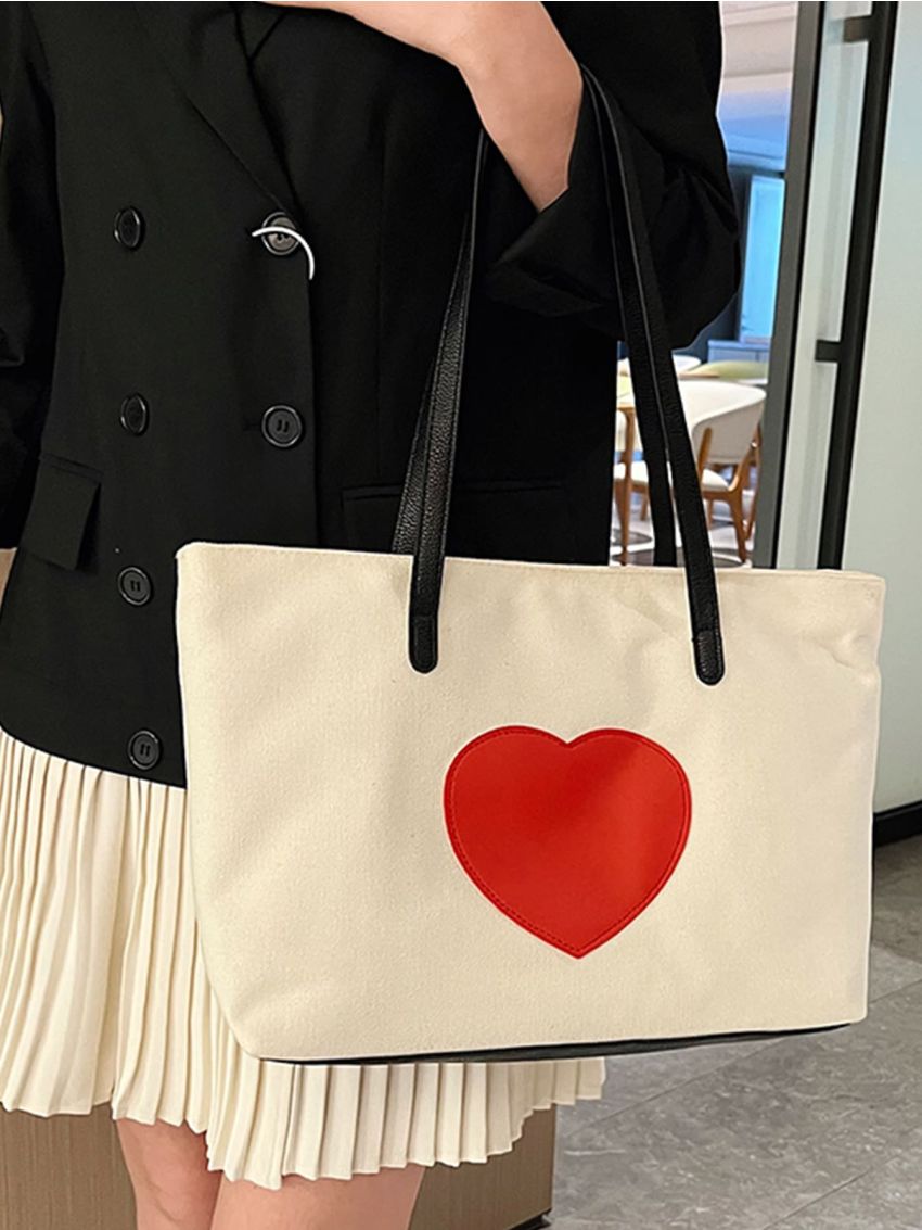 Heart Patch Decor Shoulder Tote Bag