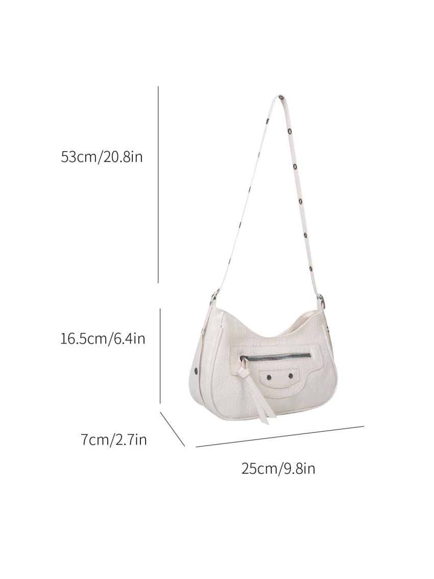 Y2K Crocodile Embossed Pattern Underarm Bag, Trendy Studded Decor Crossbody Bag, Women's Small Crescent Bag,Hobo Bag