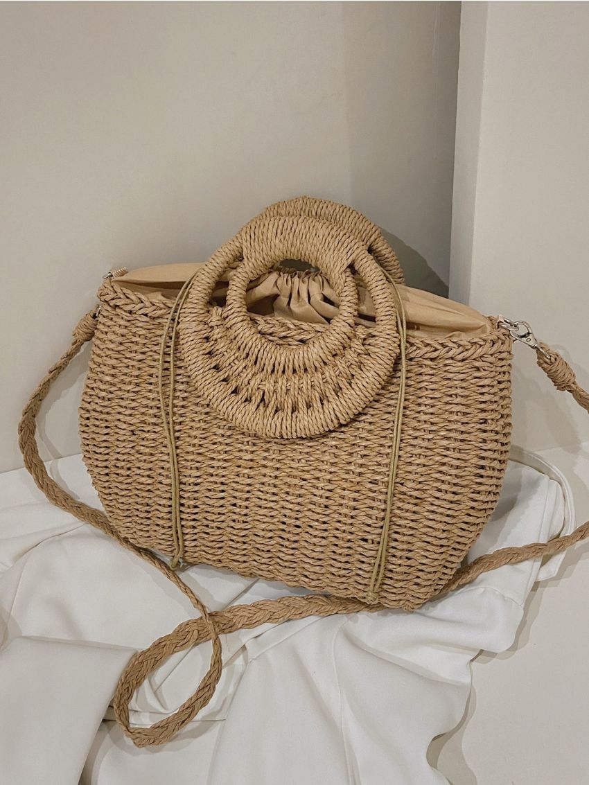 Drawstring Design Straw Bag
