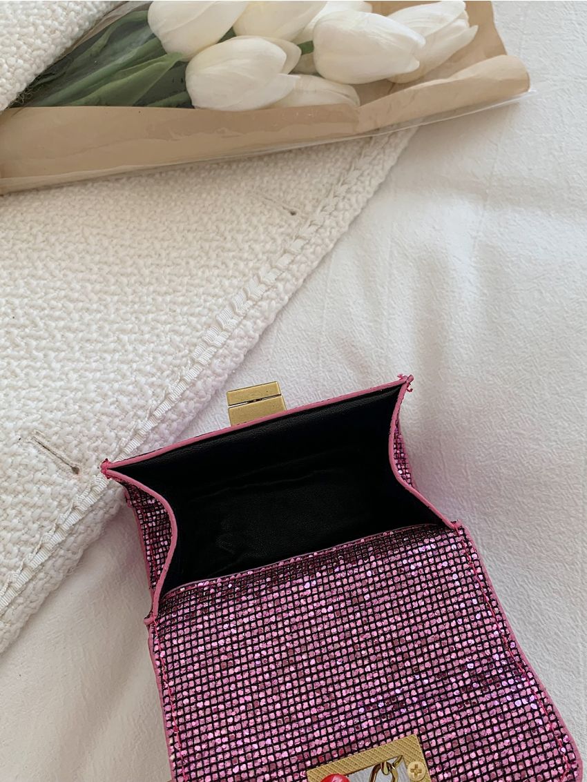 Mini Glitter Twist Lock Flap Chain Square Bag