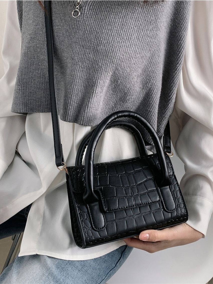 Mini Crocodile Embossed Flap Square Bag