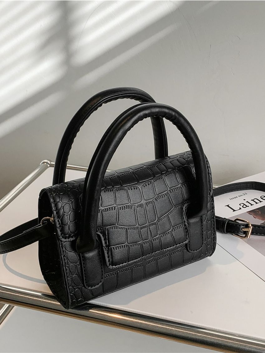 Mini Crocodile Embossed Flap Square Bag