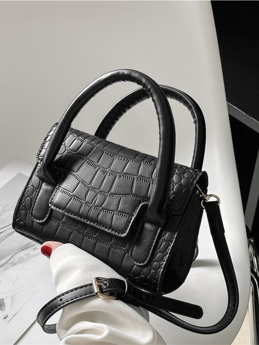 Mini Crocodile Embossed Flap Square Bag