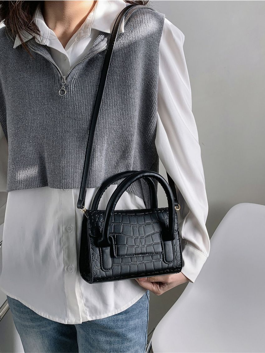 Mini Crocodile Embossed Flap Square Bag