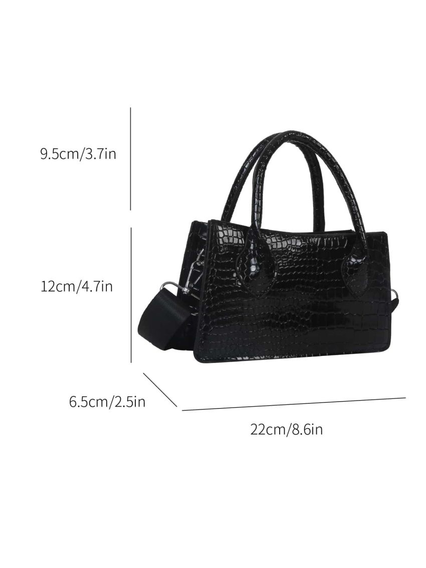 Crocodile Embossed Double Handle Square Bag