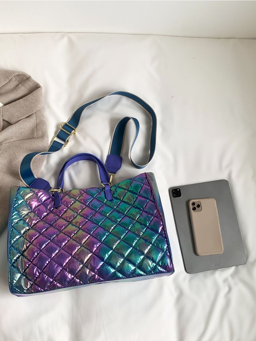 Holographic Quilted Top Handle Bag