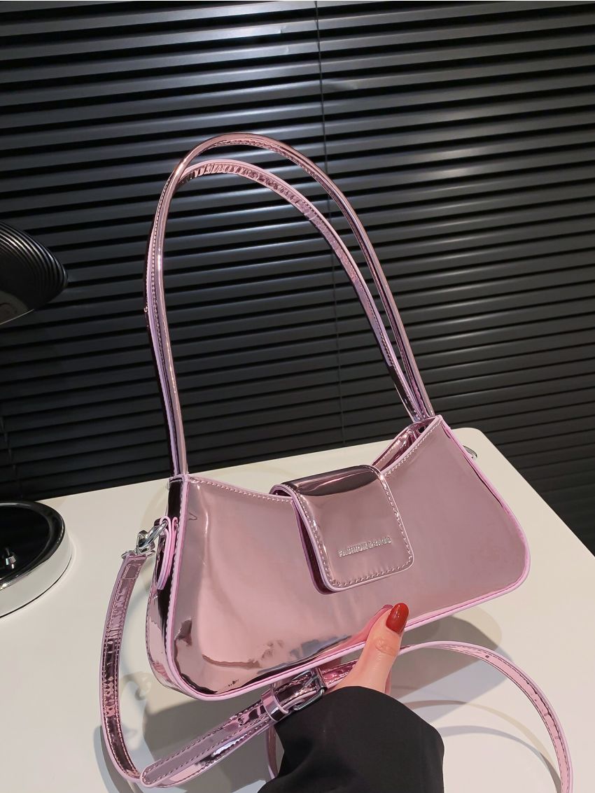 Neon Orange Letter Graphic Baguette Bag