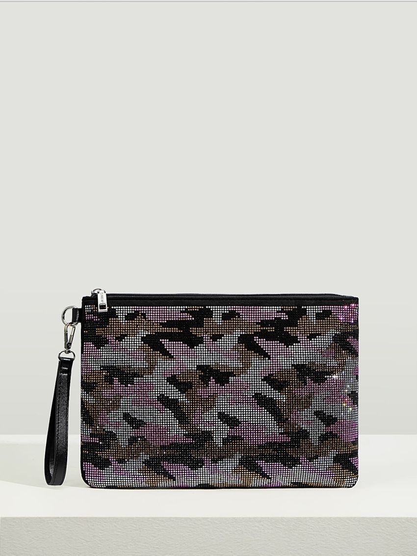 Random Graphic Rhinestone Decor Faux Suede Square Bag