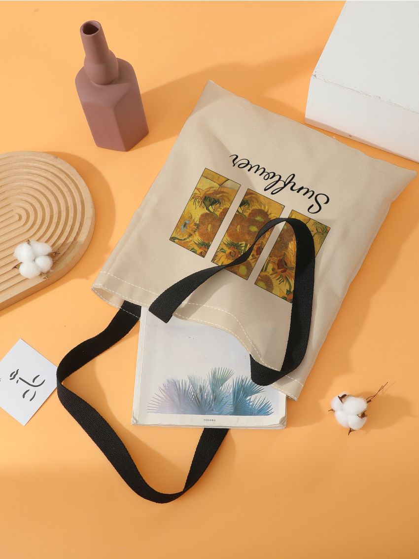 Floral & Letter Graphic Shopper Bag