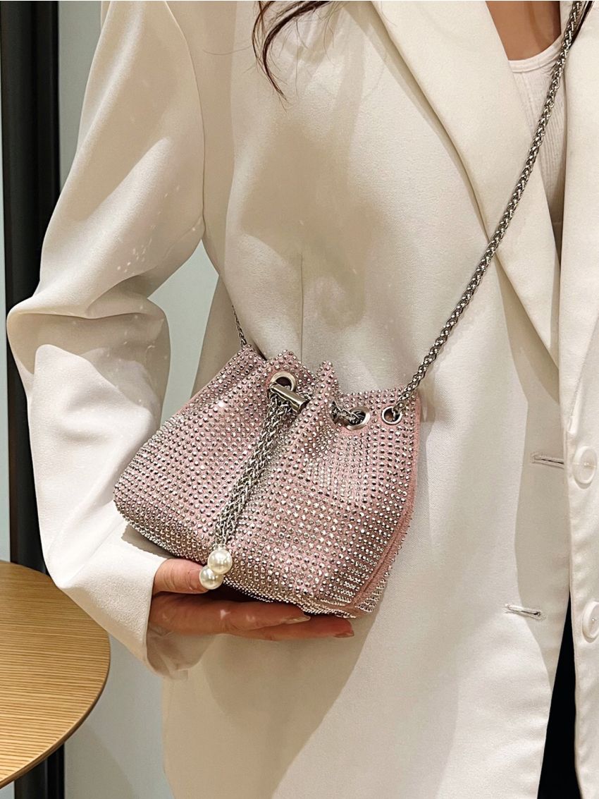 Mini Rhinestone Decor Chain Bucket Bag