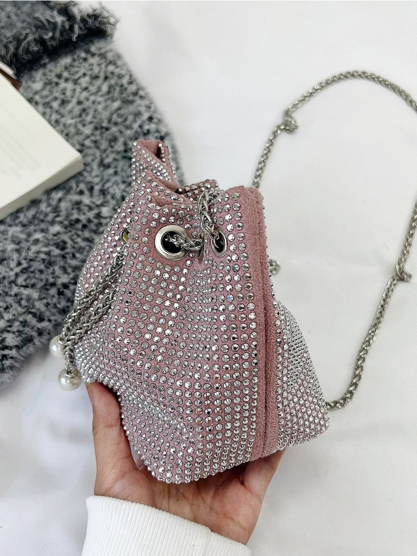 Mini Rhinestone Decor Chain Bucket Bag