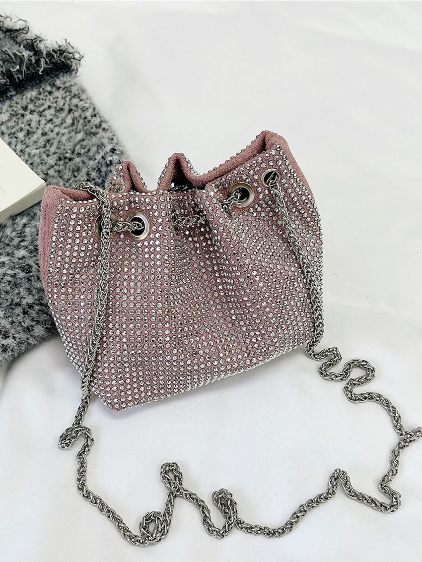 Mini Rhinestone Decor Chain Bucket Bag