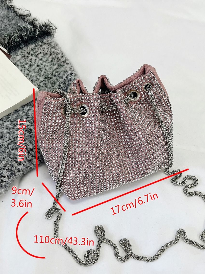Mini Rhinestone Decor Chain Bucket Bag