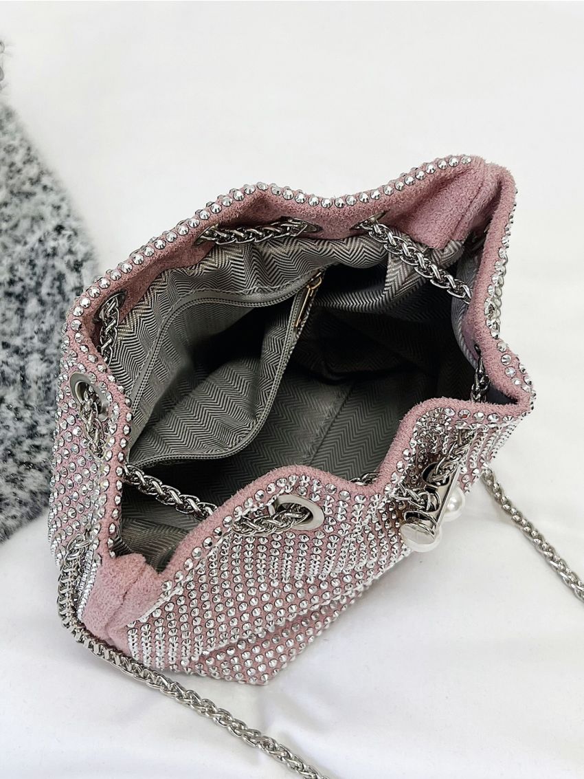 Mini Rhinestone Decor Chain Bucket Bag