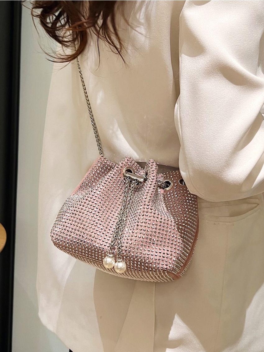 Mini Rhinestone Decor Chain Bucket Bag