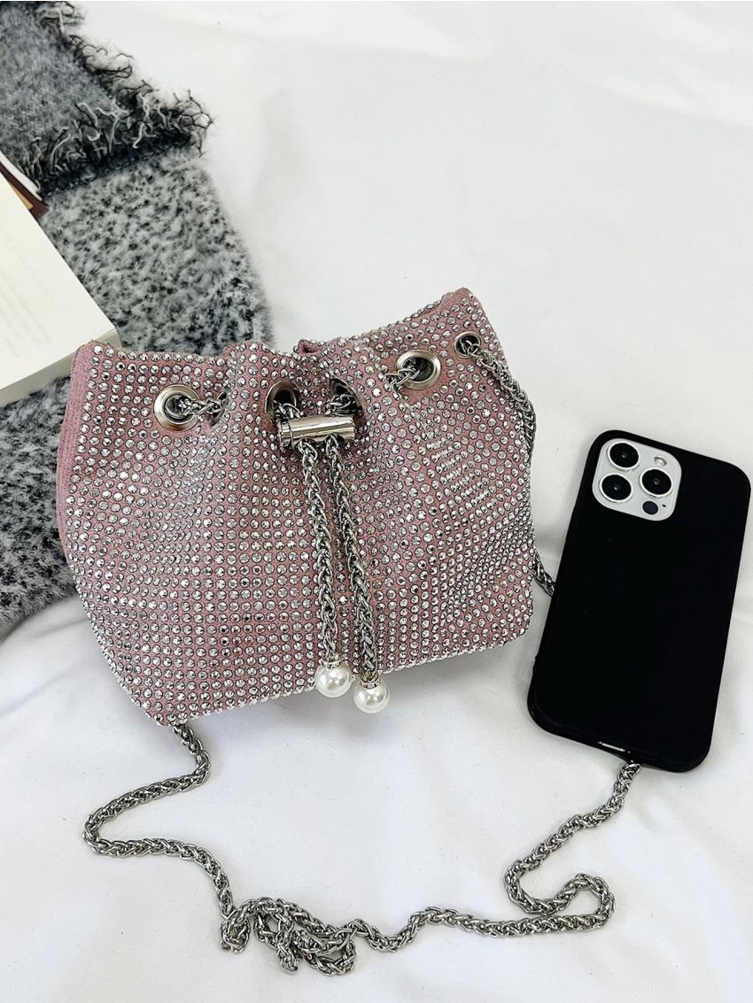 Mini Rhinestone Decor Chain Bucket Bag