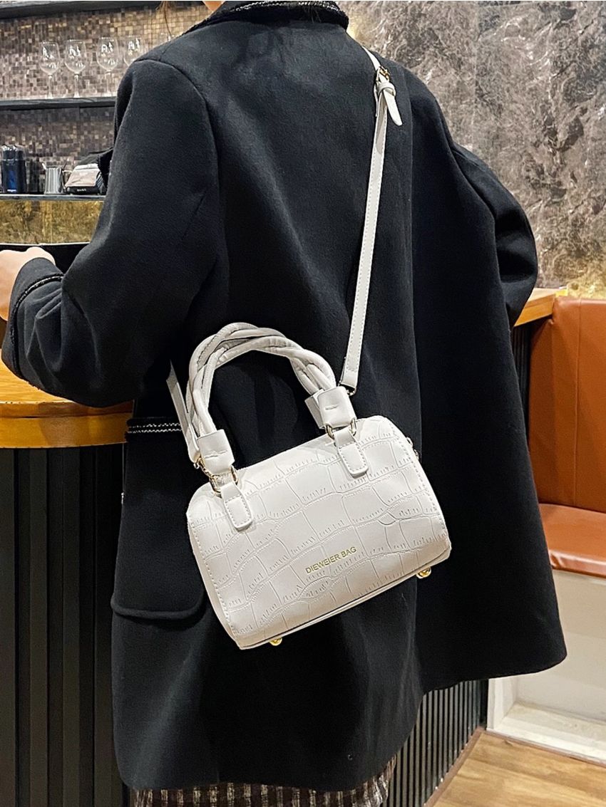 Mini Crocodile Embossed Boston Bag