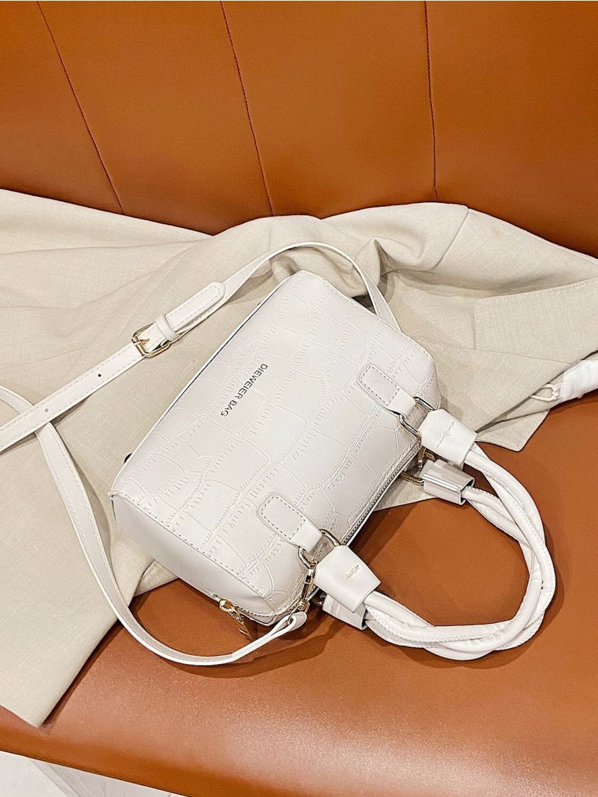 Mini Crocodile Embossed Boston Bag