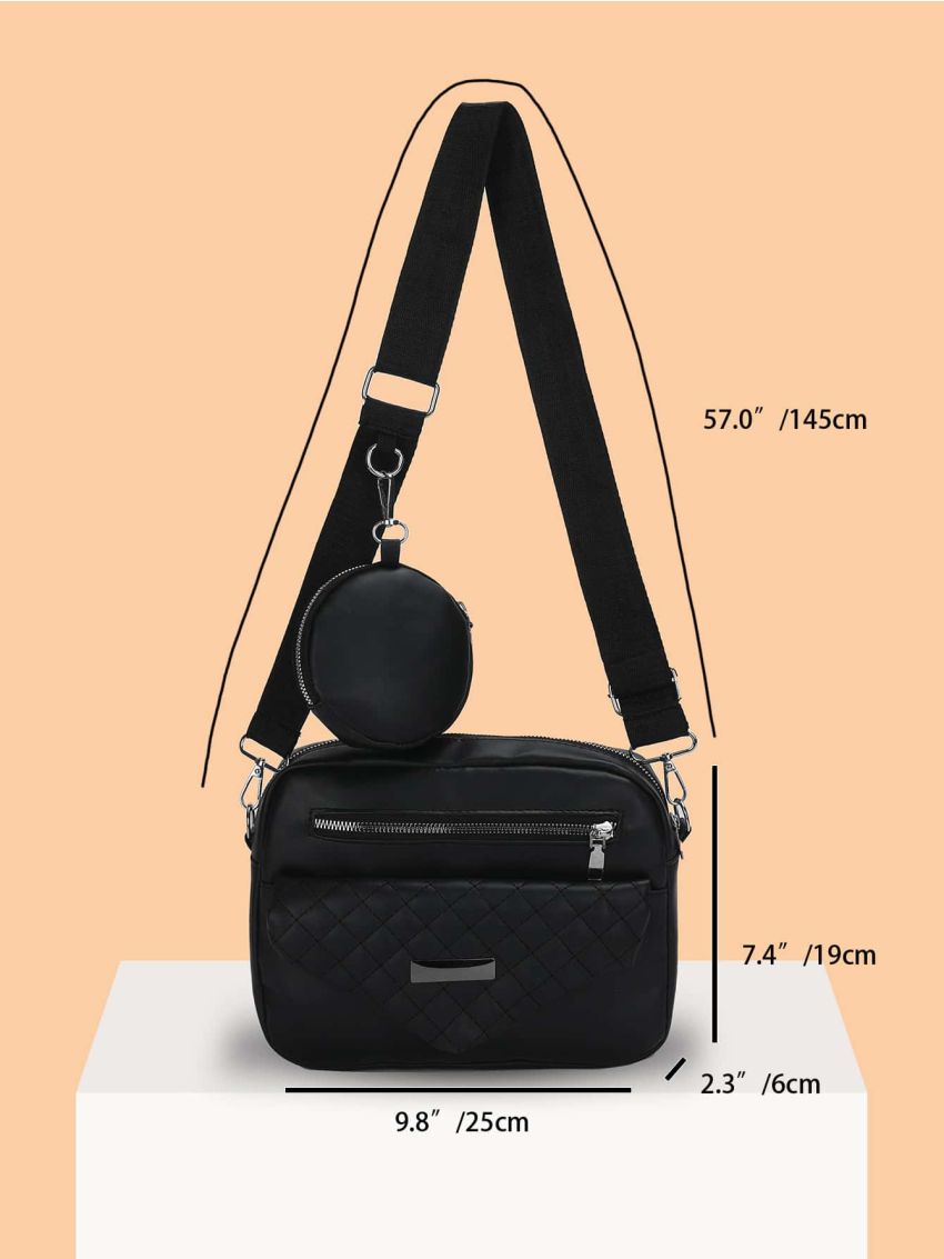 Quilted Metal Decor Square Bag With Coin Purse